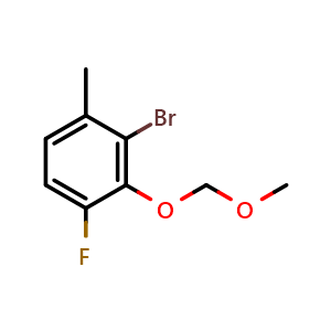 Chemical structure of 2-bromo-4-fluoro-3-(methoxymethoxy)-1-methylbenzene , CAS 2158298-49-6, AChemBlock AD292805
