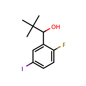 Chemical structure of 1-(2-fluoro-5-iodophenyl)-2,2-dimethylpropan-1-ol , CAS 2921894-50-8, AChemBlock AD292812