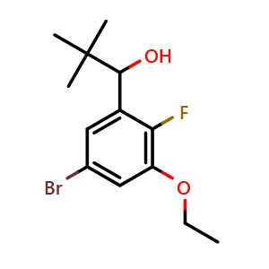 Chemical structure of 1-(5-bromo-3-ethoxy-2-fluorophenyl)-2,2-dimethylpropan-1-ol , CAS 2921756-84-3, AChemBlock AD292814
