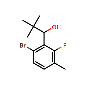 Chemical structure of 1-(6-bromo-2-fluoro-3-methylphenyl)-2,2-dimethylpropan-1-ol , CAS 2921729-43-1, AChemBlock AD292816