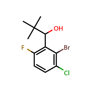 Chemical structure of 1-(2-bromo-3-chloro-6-fluorophenyl)-2,2-dimethylpropan-1-ol , CAS 2921891-19-0, AChemBlock AD292817