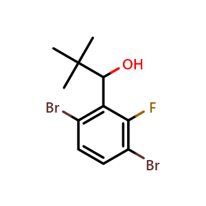Chemical structure of 1-(3,6-dibromo-2-fluorophenyl)-2,2-dimethylpropan-1-ol , CAS 2921729-51-1, AChemBlock AD292819