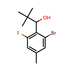 Chemical structure of 1-(2-bromo-6-fluoro-4-methylphenyl)-2,2-dimethylpropan-1-ol , CAS 2921894-85-9, AChemBlock AD292820