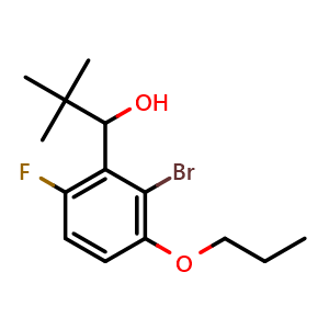 Chemical structure of 1-(2-bromo-6-fluoro-3-propoxyphenyl)-2,2-dimethylpropan-1-ol , CAS 2921750-28-7, AChemBlock AD292821