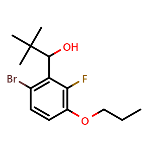 Chemical structure of 1-(6-bromo-2-fluoro-3-propoxyphenyl)-2,2-dimethylpropan-1-ol , CAS 2921692-59-1, AChemBlock AD292822