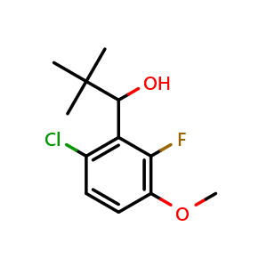 Chemical structure of 1-(6-chloro-2-fluoro-3-methoxyphenyl)-2,2-dimethylpropan-1-ol , CAS 2921757-23-3, AChemBlock AD292823