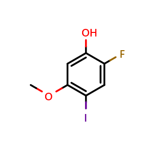 Chemical structure of 2-fluoro-4-iodo-5-methoxyphenol , CAS 2383851-22-5, AChemBlock AD292834