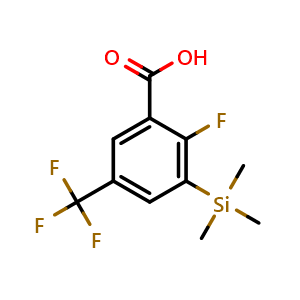 Chemical structure of 2-fluoro-5-(trifluoromethyl)-3-(trimethylsilyl)benzoic acid , CAS 3002514-87-3, AChemBlock AD292836