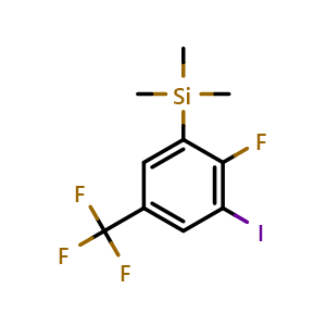 Chemical structure of (2-fluoro-3-iodo-5-(trifluoromethyl)phenyl)trimethylsilane , CAS 3002461-81-3, AChemBlock AD292837