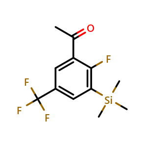 Chemical structure of 1-(2-fluoro-5-(trifluoromethyl)-3-(trimethylsilyl)phenyl)ethanone , CAS 3002537-92-7, AChemBlock AD292839