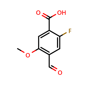 Chemical structure of 2-fluoro-4-formyl-5-methoxybenzoic acid , CAS 2383964-67-6, AChemBlock AD292848