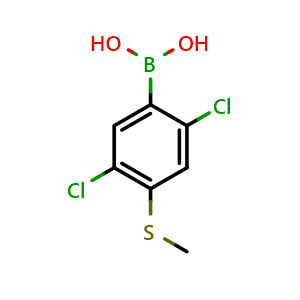 Chemical structure of 2,5-Dichloro-4-(methylthio)phenylboronic acid , CAS 919355-42-3, AChemBlock AD292871