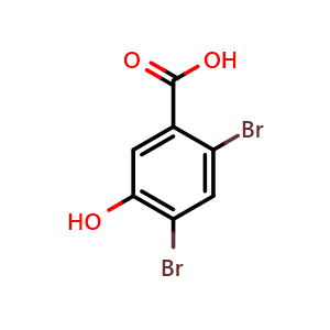 Chemical structure of 2,4-dibromo-5-hydroxybenzoic acid , CAS 14348-39-1, AChemBlock AD292890