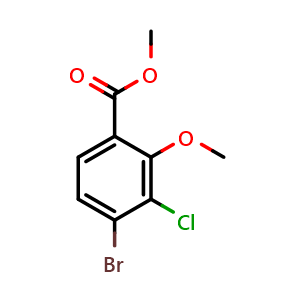 Chemical structure of methyl 4-bromo-3-chloro-2-methoxybenzoate , CAS 1427377-54-5, AChemBlock AD292893