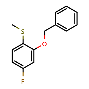 Chemical structure of (2-(benzyloxy)-4-fluorophenyl)(methyl)sulfane , CAS 2921710-47-4, AChemBlock AD292897