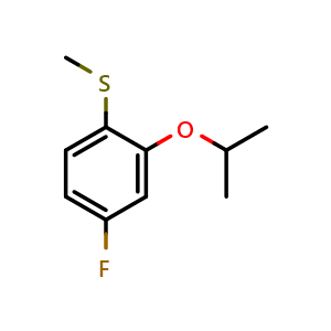 Chemical structure of (4-fluoro-2-isopropoxyphenyl)(methyl)sulfane , CAS 2921729-16-8, AChemBlock AD292898
