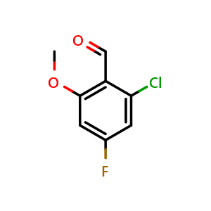 Chemical structure of 2-Chloro-4-fluoro-6-methoxybenzaldehyde , CAS 883523-38-4, AChemBlock AD292908