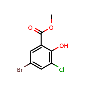 Chemical structure of methyl 5-bromo-3-chloro-2-hydroxybenzoate , CAS 4068-72-8, AChemBlock AD292921