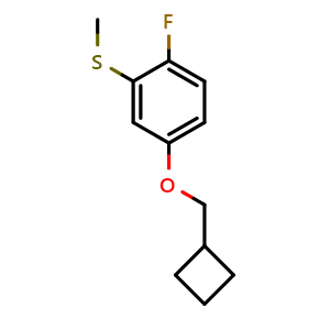 Chemical structure of (5-(cyclobutylmethoxy)-2-fluorophenyl)(methyl)sulfane , CAS 2921750-75-4, AChemBlock AD292935