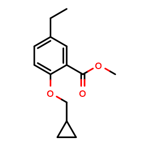 Chemical structure of methyl 2-(cyclopropylmethoxy)-5-ethylbenzoate , CAS 2921758-55-4, AChemBlock AD292937
