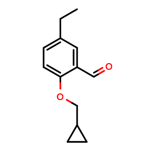 Chemical structure of 2-(cyclopropylmethoxy)-5-ethylbenzaldehyde , CAS 883525-02-8, AChemBlock AD292939