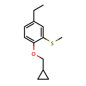Chemical structure of (2-(cyclopropylmethoxy)-5-ethylphenyl)(methyl)sulfane , CAS 2921834-75-3, AChemBlock AD292940