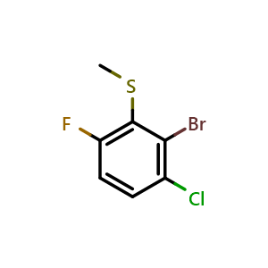 Chemical structure of (2-bromo-3-chloro-6-fluorophenyl)(methyl)sulfane , CAS 1823313-07-0, AChemBlock AD292941