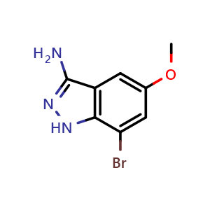 Chemical structure of 7-bromo-5-methoxy-1H-indazol-3-amine , CAS 2921894-63-3, AChemBlock AD292944