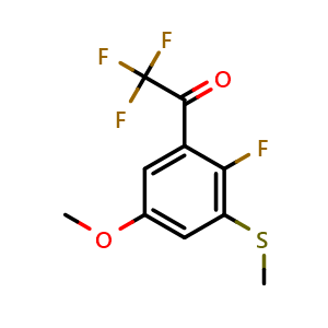 Chemical structure of 2,2,2-trifluoro-1-(2-fluoro-5-methoxy-3-(methylthio)phenyl)ethanone , CAS 2921910-16-7, AChemBlock AD292946