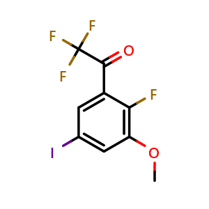 Chemical structure of 2,2,2-trifluoro-1-(2-fluoro-5-iodo-3-methoxyphenyl)ethanone , CAS 3002459-11-9, AChemBlock AD292947
