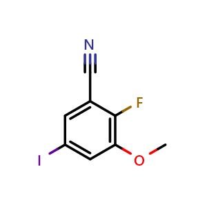 Chemical structure of 2-fluoro-5-iodo-3-methoxybenzonitrile , CAS 2092391-55-2, AChemBlock AD292949