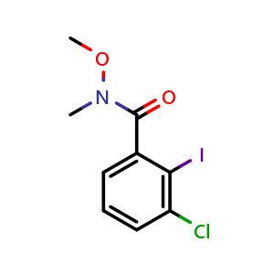 Chemical structure of 3-CHLORO-2-IODO-N-METHOXY-N-METHYLBENZAMIDE , CAS 1889291-07-9, AChemBlock AD292955