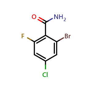 Chemical structure of 2-bromo-4-chloro-6-fluorobenzamide , CAS 1135531-72-4, AChemBlock AD292957