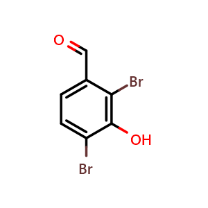 Chemical structure of 2,4-dibromo-3-hydroxybenzaldehyde , CAS 129788-10-9, AChemBlock AD292958