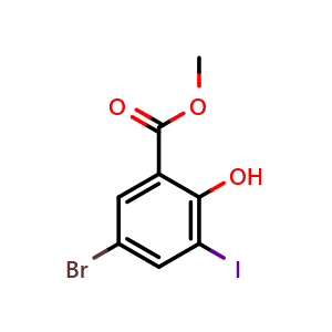 Chemical structure of methyl 5-bromo-2-hydroxy-3-iodobenzoate , CAS 18071-51-7, AChemBlock AD292959