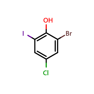 Chemical structure of 2-bromo-4-chloro-6-iodophenol , CAS 1261266-46-9, AChemBlock AD292961