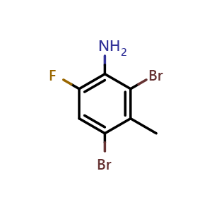 Chemical structure of 2,4-dibromo-6-fluoro-3-methylaniline , CAS 1849353-28-1, AChemBlock AD292963
