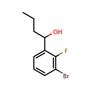 Chemical structure of 1-(3-bromo-2-fluorophenyl)butan-1-ol , CAS 1699655-60-1, AChemBlock AD292980