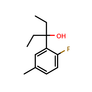 Chemical structure of 3-(2-fluoro-5-methylphenyl)pentan-3-ol , CAS 1340401-49-1, AChemBlock AD293002