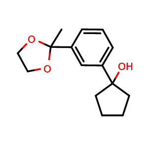 Chemical structure of 1-(3-(2-methyl-1,3-dioxolan-2-yl)phenyl)cyclopentanol , CAS 2921858-35-5, AChemBlock AD293004