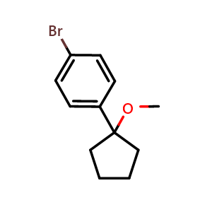 Chemical structure of 1-bromo-4-(1-methoxycyclopentyl)benzene , CAS 1895966-50-3, AChemBlock AD293010