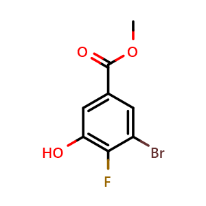 Chemical structure of methyl 3-bromo-4-fluoro-5-hydroxybenzoate , CAS 1805552-09-3, AChemBlock AD293012