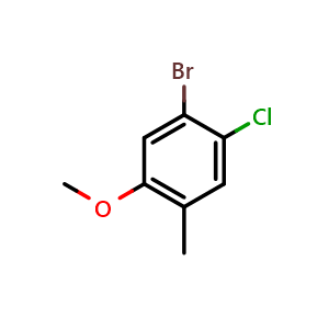 Chemical structure of 1-bromo-2-chloro-5-methoxy-4-methylbenzene , CAS 1782541-56-3, AChemBlock AD293014