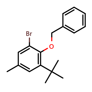 Chemical structure of 2-(benzyloxy)-1-bromo-3-(tert-butyl)-5-methylbenzene , CAS 188021-50-3, AChemBlock AD293019