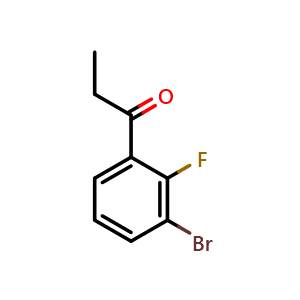 Chemical structure of 1-(3-bromo-2-fluorophenyl)propan-1-one , CAS 1261680-61-8, AChemBlock AD293023