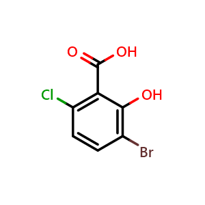 Chemical structure of 3-bromo-6-chloro-2-hydroxybenzoic acid , CAS 1935195-64-4, AChemBlock AD293025