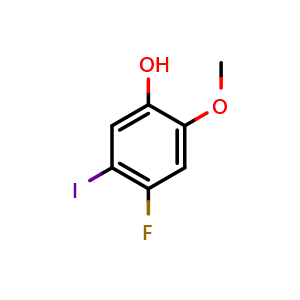 Chemical structure of 4-Fluoro-5-iodo-2-methoxyphenol , CAS 900174-83-6, AChemBlock AD293028