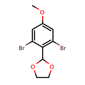Chemical structure of 2-(2,6-dibromo-4-methoxyphenyl)-1,3-dioxolane , CAS 2921852-40-4, AChemBlock AD293037