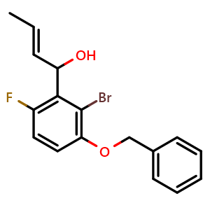 Chemical structure of (E)-1-(3-(benzyloxy)-2-bromo-6-fluorophenyl)but-2-en-1-ol , CAS 2921913-14-4, AChemBlock AD293041