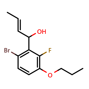 Chemical structure of (E)-1-(6-bromo-2-fluoro-3-propoxyphenyl)but-2-en-1-ol , CAS 2921912-77-6, AChemBlock AD293045